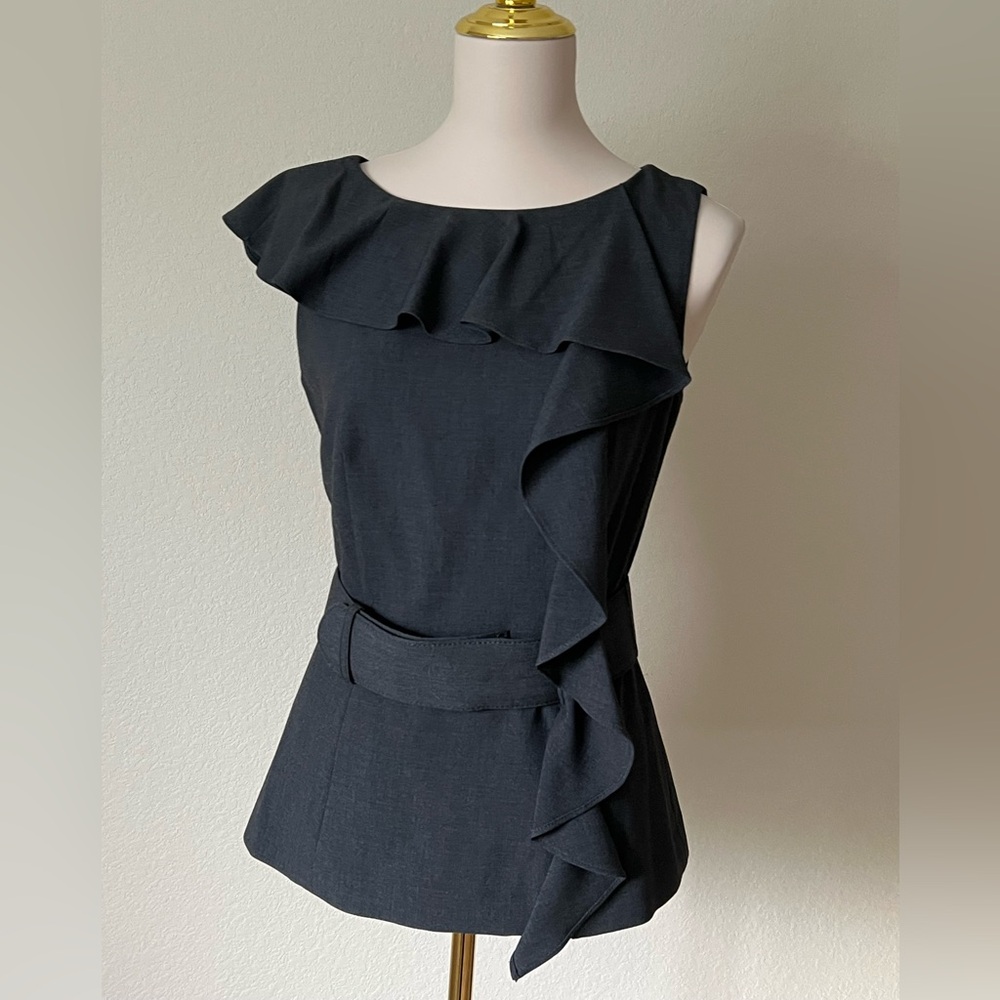 Calvin Klein Ruffle Sleeveless Top with Belt – Size 4